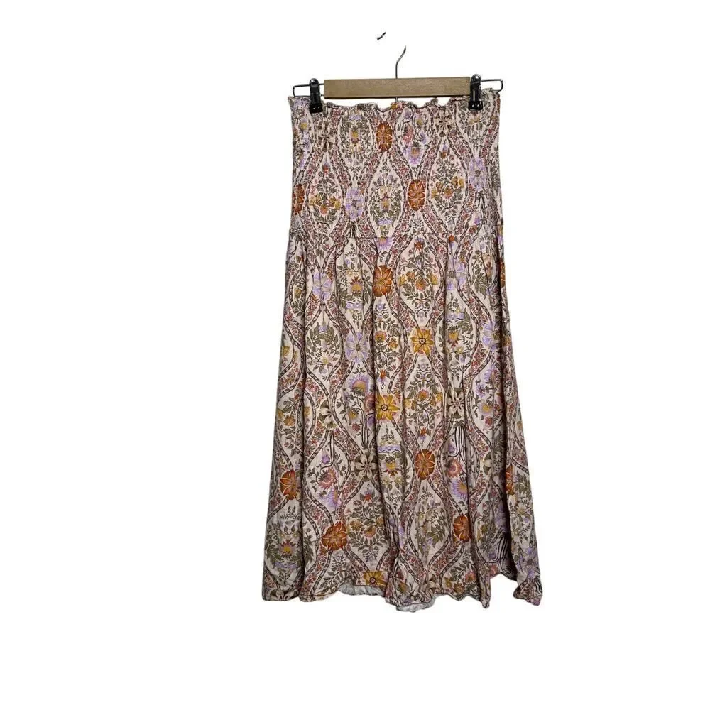 DEREK LAM 10 CROSBY Madani Linen Blend Smocked Skirt Sz. 8